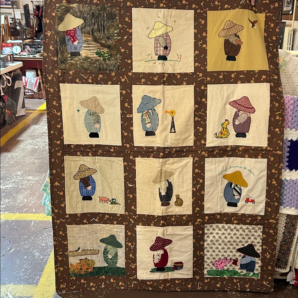 OOAK Vintage Friendship Quilt Throw 45” X 59” Appliqué Signed Blocks Overall Sam